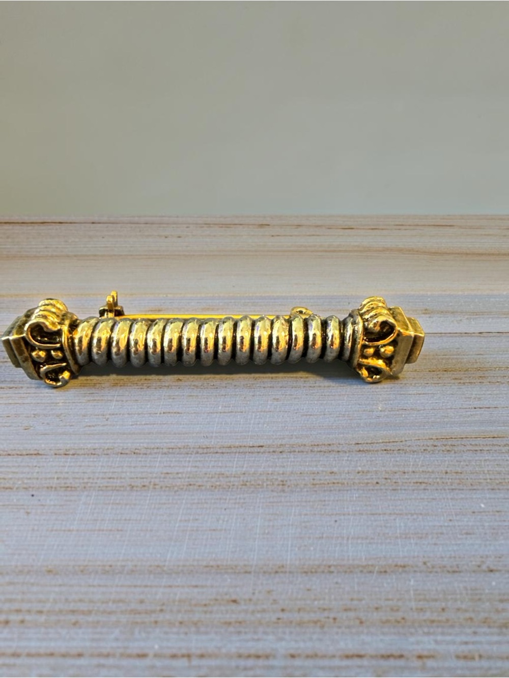 Vintage Linda Dano Signed Bar Pin | Gold & Silver Tone Mixed Metal 2”